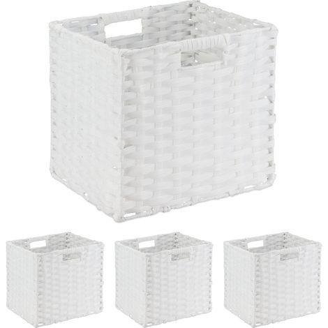 Relaxdays Cestas Almacenaje, Set 4, Cajas Organizadoras Plegables, Diseño Trenzado, 31x32x30cm, Ropa, Plástico, Blanco