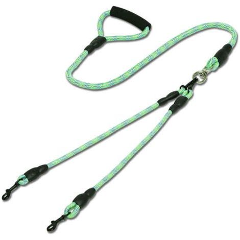 Double leash for 2 dogs, green, 1.2 + 0.8 cm, for dogs 7-18 kg (1/5)