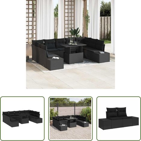 Gartenmöbel - Garten-Sofa-Set mit Speicher 10 pcs Schwarz Poly Rattan (1/5)
