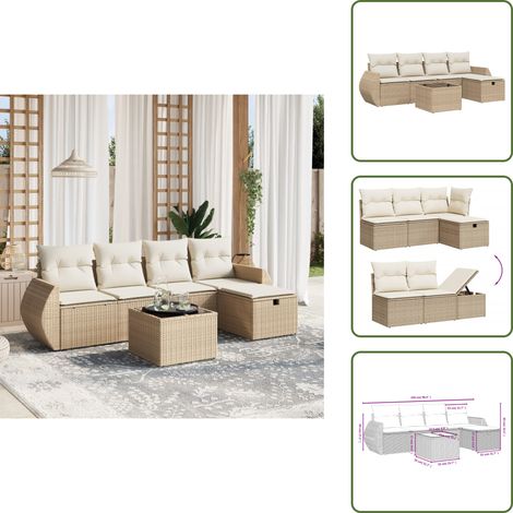 Salon de jardin avec coussins 6 pcs beige résine tressée - Ensemble Salon De Jardin - Mobilier De Jardin - Canapé Jardin - Chaise Lounge - Set Salon Exterieur (1/5)