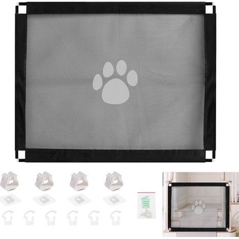 Barrière de protection d'escalier : 100 × 80 cm Barrière de sécurité sans perçage pour animaux de compagnie, barrière d'escalier pour chiens, pour portes, escaliers, couloirs, noire (1/5)