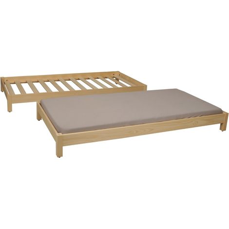 Le Quai Des Affaires – Lot de 2 lits empilables 90x200 cm – Structure en pin massif – 2 sommiers inclus – Hauteur matelas conseillée 18 cm