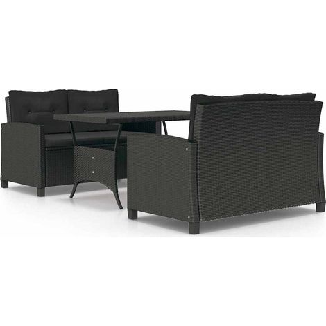 Cuscini da pranzo - vidaXL Set da Pranzo da Giardino 3 pz con Cuscini Nero in Polyrattan - Arredamento da esterno (1/5)