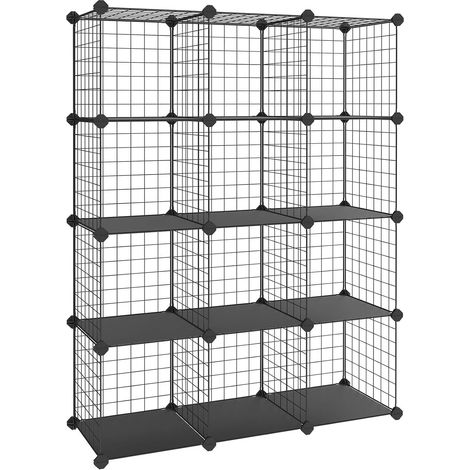 Armoire de Rangement, Étagère, Panneaux en Treillis, 4 Niveaux, 3 Rangs, Grande capacité, Maillet en Caoutchouc Offert, Dimensions 93 x 31 x 123 cm (L x l x H), Noir LPI34H (1/5)