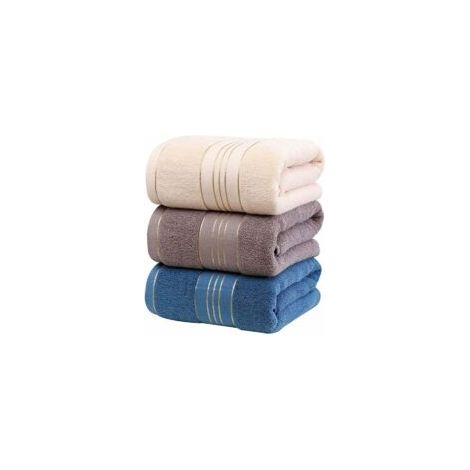 3 toallas de baño/sábanas de baño 100% algodón, tamaño grande, suaves, lujosas y altamente absorbentes, para sauna, ducha, piscina, baño, hotel, viajes (70x140cm, azul+gris+beige) - Crezuo (1/4)