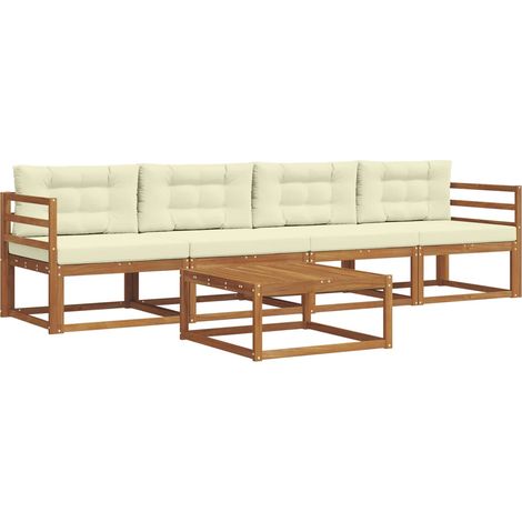Outdoor Sofa Set with Cushion 5 pcs Natural and Cream vidaXL