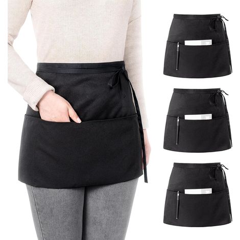 Tabliers 3 pièces, Tabliers de Cuisine avec 3 Poches pour Restaurant Chef Serveur Barista Barbecue,Café,Tablier pour Hommes Femmes,Noir (1/5)