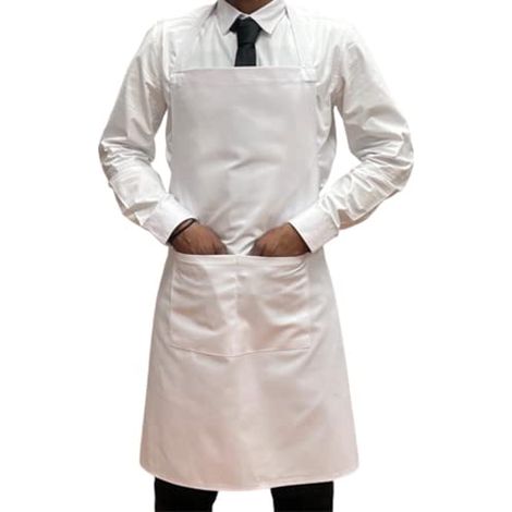 Tablier de cuisinier, unisexe, durable, confortable avec poche avant, lavable pour cuisine, bar, restaurant, boucher et restauration, Blanc, Taille Unique (1/5)
