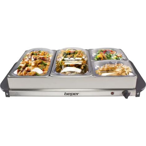 Scaldavivande Per Buffet in Acciaio Inox Con Termostato e 4 Vassoi Removibili (1/5)