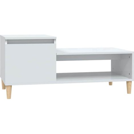 vidaXL Mesa de centro madera contrachapada blanco brillo 100x50x45 cm (1/2)