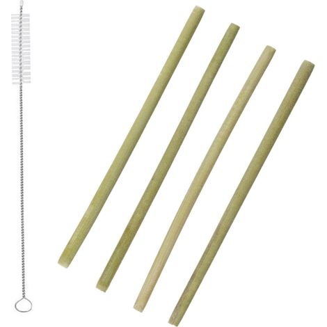 Lot de 4 Pailles & Goupillon "Ecolo" 22cm Naturel (1/4)