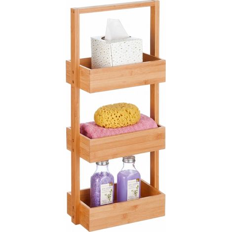 Scaffale Relaxdays, 3 ripiani, HxLxP: 70 x 26 x 17 cm, bagno e cucina, bambù e MDF, naturale