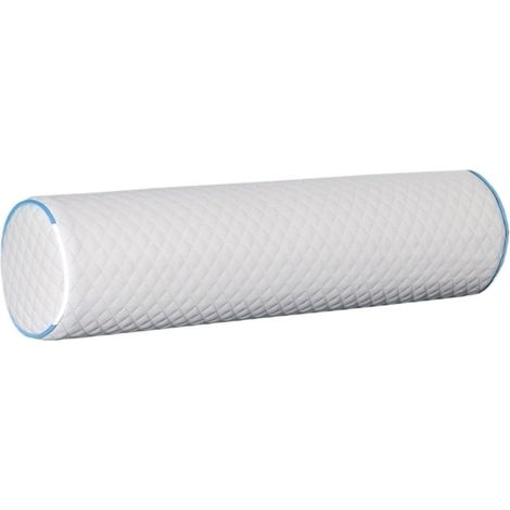 Oreiller cervical orthopédique 45x11 cm en mousse mémoire, alignement colonne cervicale, couleurs blanc/bleu