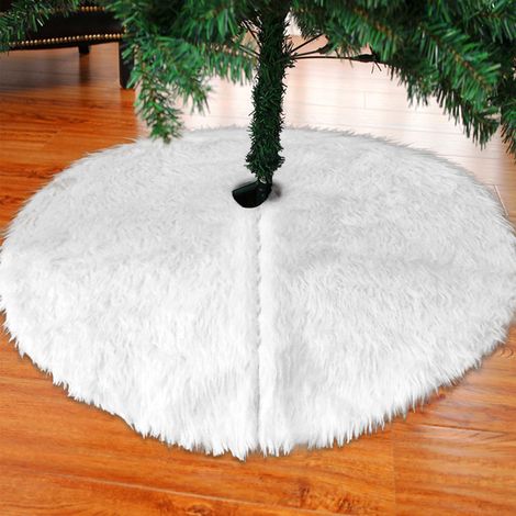 Randaco Gonna per albero di Natale, 90 cm Copri-base per albero di Natale bianco in pelliccia sintetica Tappeto in peluche Copri-base per albero di Natale