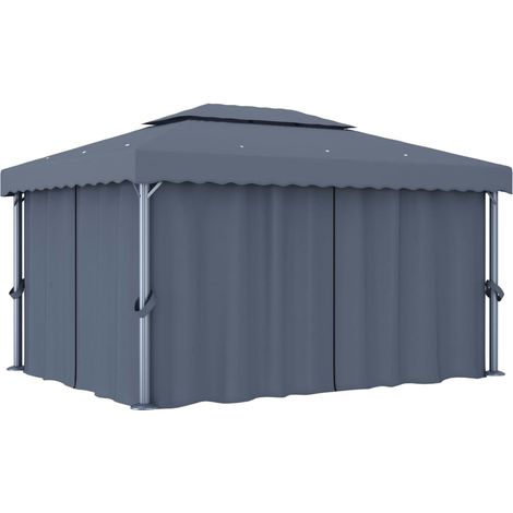 Vidaxl – Tonnelle avec rideau 4x3 m – Aluminium anthracite – Double toit pour circulation d'air – Résistante aux UV et à l'eau (1/6)