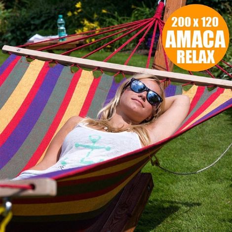 Hamac De Jardin Simple Xl En Bois Coton Relax Camping 200x120cm 2 Coloris (1/5)
