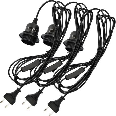douille luminaire suspension x3 avec circuit boîtier noir avec câble 3,5m vis bague filetée - lampe suspension E27 (1/5)