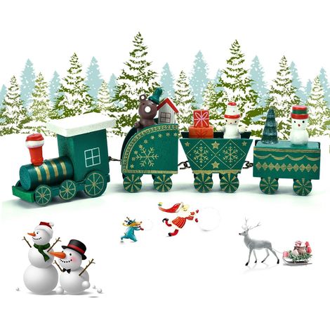 Petit train miniature en bois fantaisiste - Décoration de Noël charmante (1/4)