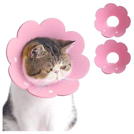 Ensemble de 2 colliers pour animaux de compagnie, collier de chat élisabéthain collier de protection souple anti-léchage cône de guérison réglable chat M rose (1/5)