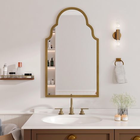 Miroir rectangulaire, 61 x 101 cm, bronze, cadre métallique, idéal pour la salle de bain, le salon ou la chambre. Décoration murale. (1/5)