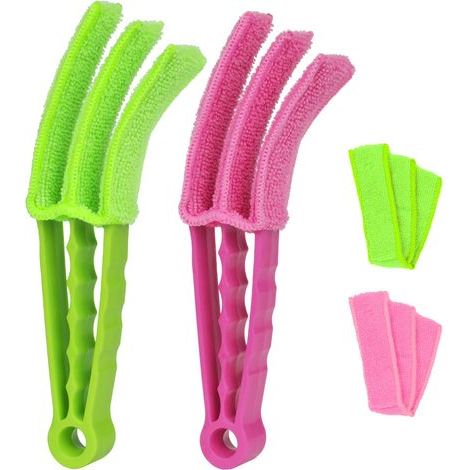Kit de limpieza de persianas AIDUCHO, incluye 2 cepillos y 2 paños de limpieza, y también sirve como kit de limpieza para teclados de coche y aires acondicionados. (1/5)