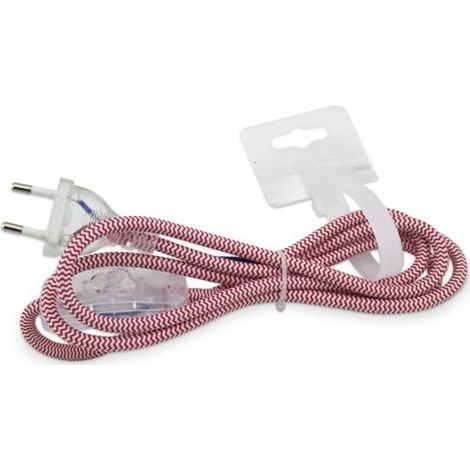 Câble Textile avec Interrupteur de Passage 1,5 m Zig zag Blanc et Rouge 2 x 0,75 mm² 230 V