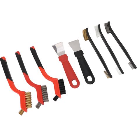 Ensemble de 8 brosses métalliques pour le nettoyage de petits objets en laiton, acier inoxydable et nylon, avec grattoir pour éliminer la rouille et la peinture. (1/5)
