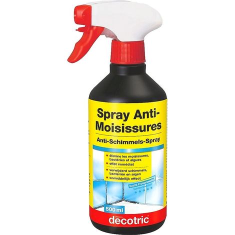 Spray anti-moisissures 500 ml – Élimine algues et bactéries – Pour tous supports minéraux intérieurs – Hypochlorite de sodium – Decotric