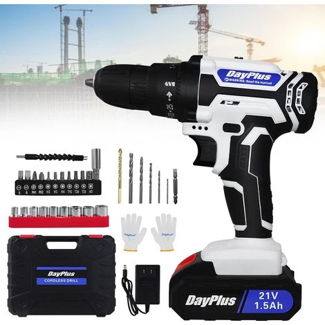 Perceuse Visseuse Sans Fil 21V, Visseuse Devisseuse Sans Fil avec 2 Batteries, 45Nm Perceuse Électrique, 25+1 Réglages de Couple, 29 Accessoires, 2 Vitesses, LED, pour la Bricolage(Blanc)