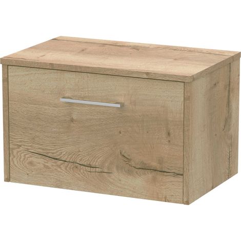 Hudson Reed Juno Wall Hung 1-Drawer Vanity Unit with Worktop 600mm Wide - Autumn Oak