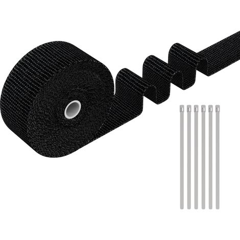 Wärmeisolierendes Klebeband, 10 m x 5 cm, hochwertiges Thermoband für Auspuff mit 6 Metall-Schlauchklemmen (SCHWARZ) (1/5)
