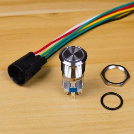 Gebildet Interrupteur à Bouton-Poussoir Momentané en Acier Inoxydable 16mm Diamètre de Montage DPDT 2NO 2NC 12V-24V/5A LED Bleue avec Fil de Prise