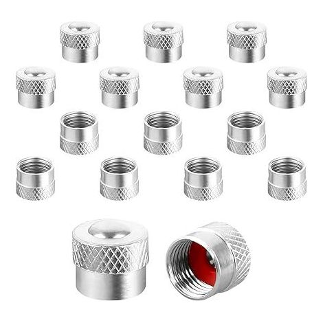 16 embouts de valve métalliques, capuchons étanches pour pneus, protections anti-poussière auto, embouts filetés avec joints en caoutchouc, pour voitures, motos, vélos, scooters, remplacement de capuc (1/5)