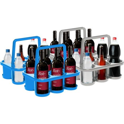 Porte-bouteilles Novaliv 4X pour 24 bouteilles - Maintien stable - Panier à boissons en plastique, empilable, 32 x 23 x 28 cm BLEU Argenté - Idéal