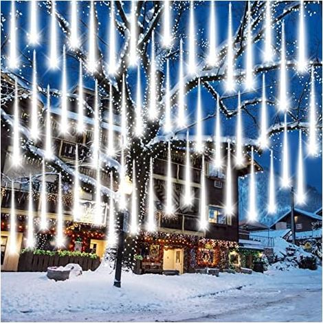 Guirlande Lumineuse Exterieure Noel, Lumières de Pluie de Météores, 50 CM 10 Tubes 400 LED, Étanche IP65, Guirlande Noel Exterieur pour Décoration de Noël, Jardin, Mariage (Blanc Froid)