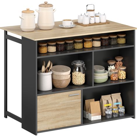 Table de bar extensible avec abattant, table haute de cuisine, 1 placard et 4 compartiments ouverts, 116 x 79,6 x 90,5 cm, noire (1/5)