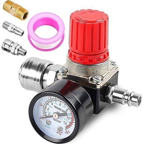 Réducteur de pression 1/4", 3 trous, régulateur de pression, valve de commutation avec manomètre, valve de régulation de pression 175 PSI pour compresseur d'air, compresseur d'air, pressostat (1/4)