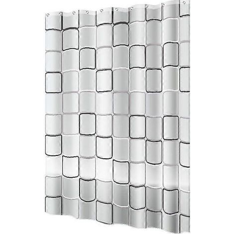 Rideau de douche blanc à séchage rapide 180 x 200 cm, lavable en machine, en polyester imperméable, semi-transparent (1/5)
