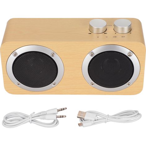 Enceinte Bluetooth sans fil rétro portable haut-parleur bois fréquence complète pour ordinateur Windows jaune effet bois (1/5)