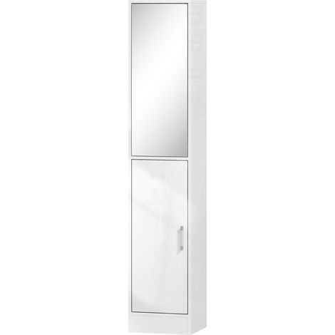 Tall Bathroom Cabinet with Mirror Adjustable Shelf - High Gloss White (1/5)