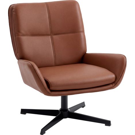 HOMCOM sillón giratorio, butaca de salón tapizada en PU, sillón de lectura con asiento acolchado, reposabrazos, patas metálicas, marrón