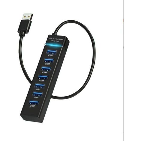 Hub USB 3.0 à 7 ports Hub USB avec câble de 120 cm, adapté aux ordinateurs de bureau, adaptateur multiport USB, 1 sortie 3.0, 6 sorties 2.0, adapté (1/3)