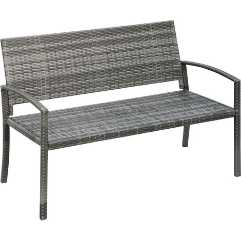 Banco de jardín de poliratán gris con estructura de acero para 2 personas (1/5)