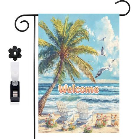 Drapeau vertical ambiance de vacances et palmier 30 x 45 cm décoration saisonnière cour (1/5)