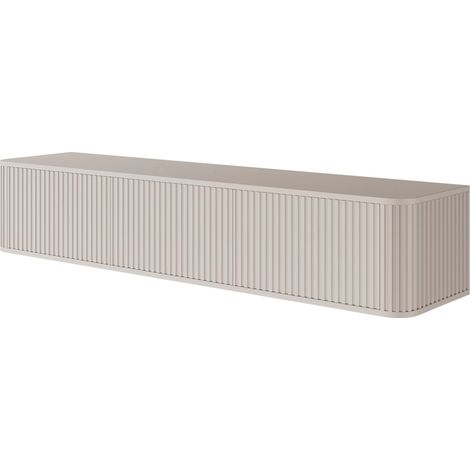 Selsey – Meuble TV suspendu 3 portes – 163 cm – MDF laminé – couleur greige – système push to open – fermeture silencieuse (1/5)