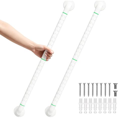 Lot de 2 barres d'appui de salle de bain en acier inoxydable blanc pour personnes âgées, enfants et handicapés (61 cm) (80 cm) (1/5)