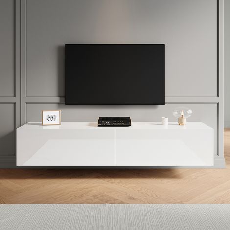 ELEGANT TV Stands with Drawer, 1600mm Wall-Mounted/Floor Standing, Modern White High Gloss TV Unit Cabinet Soft Close Suitable for Living Room and Bedroom, 1600x400x300mm (1/5)