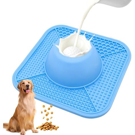 2 in 1 Tapis de Lechage Chien avec Ventouse, Antiderapant Bol de Léchage Chien, Gamelle Anti Glouton pour Chiens Chats Petit Moyen Grand, Reduire Anxiete, Facile Nettoyer, Tapis 24,8cm, Gamelles 14cm (1/5)