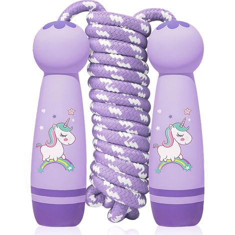 Corde à Sauter Enfant, 2,6 m Cordes a Sauter Reglable en Coton, avec poignée en Bois de Dessin Animé, Corde De Coton Colorée, Pour Garçon Fille Débutants Exercice Activités de Plein Air (1/5)