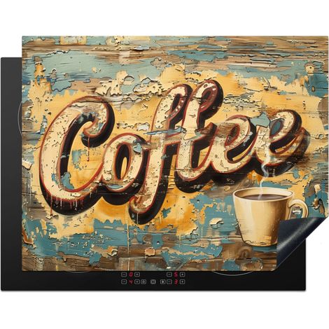 PROTECTION PLAQUE INDUCTION Café - Vintage - Marron - Tasse Couvre Plaque De Cuisson 77x59 cm (1/5)